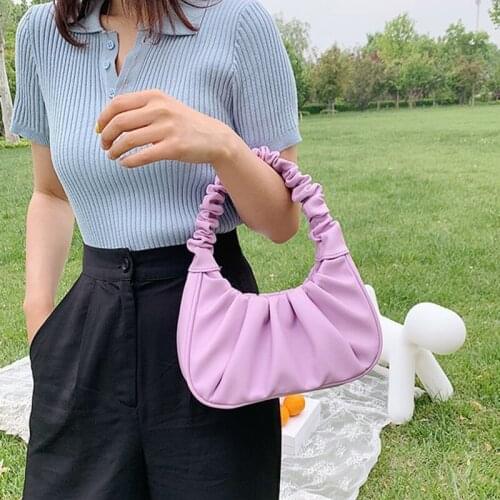 Folds Soft-Faced Magnetic Button Handbag Women Solid PU Underarm Shoulder Bag WomenS Korean Style Simple Handbag Woman 2021
