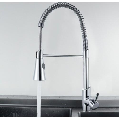 LIUYUE Kitchen Faucets Chrome Brass Spring Type Fixed Support 360 Rotate Kitchen Faucet Button Switch Mixer Sink Taps Torneira