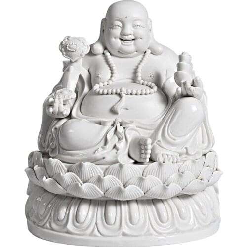 WU CHEN LONG Maitreya Buddha Statue Ceramic Crafts Feng Shui Big Belly Laughing Buddha Art Sculpture Home Decoration R2894