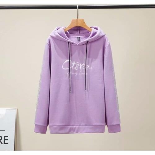 Plus size fleece embroidery letter solid sky blue women loose hoodies 2021 new winter casual ladies pullovers sweatshirts tops
