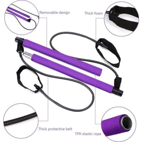 Gym Equipment for Home Workout Bodybuilding Fitness Yoga Exercise Yoga Pull Rods Pilates Stick Bar with Resistance Bands