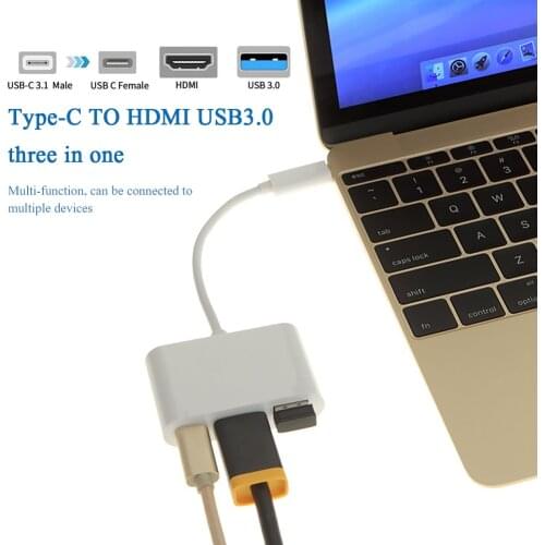 3 in 1 USB C Hub PD USB 3.0 Female Multiport USB 3.1 Type C Male to HDMI-compatible Adapter for Office Caring Computer Supplies