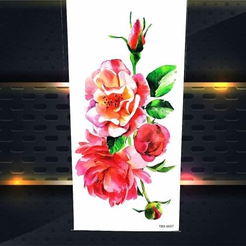 Watercolor Begonia Flower Temporary Tattoo Stickers Waterproof Fake Flash Leaf Blossom Women Body Art Summer Style Henna Tattoo