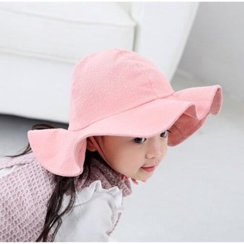 Yuxic Summer Baby Hat Girls Beach Sun Hat Cotton Princess Babe Bucket Caps Lovely Lace Adjustable Size Baby Panama Hat