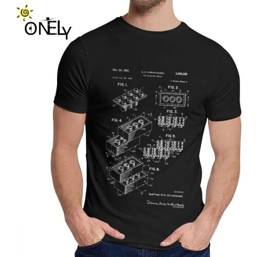 Lego Patent Dark Background Science Tee Shirt Crewneck Graphic For Man 100% Cotton Big Size Tee Shirt