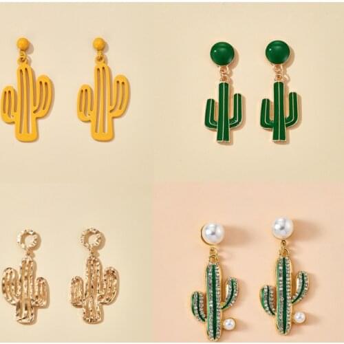 Tocona Luxury Pearl Stone Cactus Drop Earrings for Women 2020 Trendy Hollow Geometric Gold Alloy Metal Jewelry Accessories