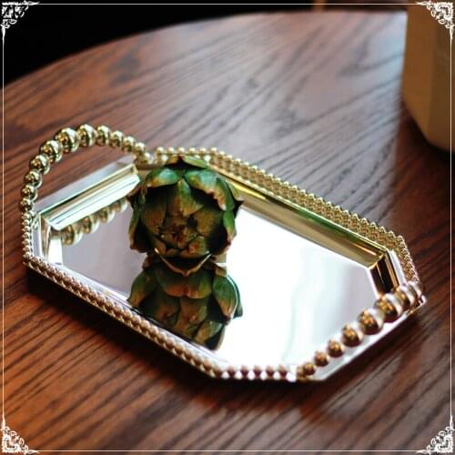 Golden Metal Tray Cake Stand Fruit Food Storage Plate Dressing Table Oval Storage Plates Decorative Trays Home Decor Modern