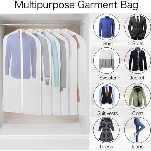 6Pcs Mens Clothes Dust Cover with Zipper Clothes Storage Bag Garment Costume Protector Suit Case Home Organizer Non-woven Craft