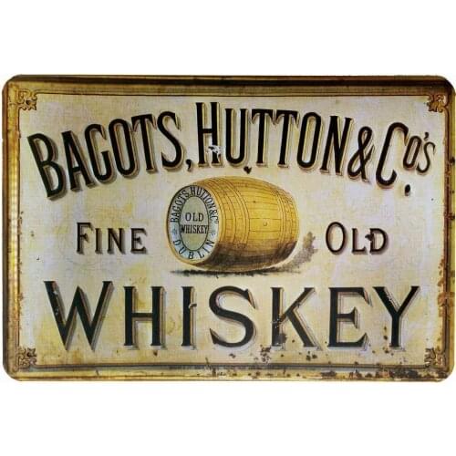Bagots Hutton Fine Old Whiskey Tin Metal Sign 8" X 12"