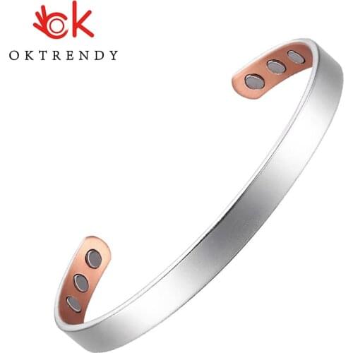 Oktrendy Pure Copper Bracelet Magnetic For Men Women Cuff 8mm Adjustable Bangle Health Energy Bright Silver Copper Bangles