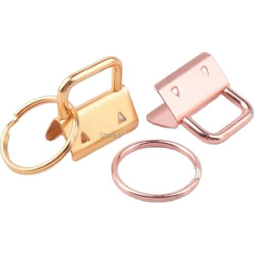 30pcs /lot 25mm 1inch Rose Gold/Gold Color Key Fob Hardware with key ring Split ring buckle For lanyard Webbing