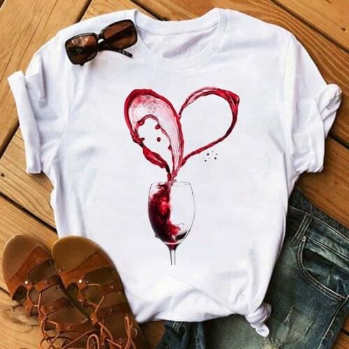Wine Glass Harajuku Kawaii 90s Girls T Shirt Women Ullzang Wine Glass Printed Tshirt Funny T-shirts Short Sleeves Top Tee Female