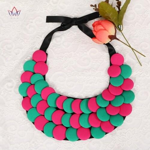 2020 Hot Sale Ankara African Pink And Green Color Button Necklaces & Pendants For Women Choker Statement Necklace For Gift SP053