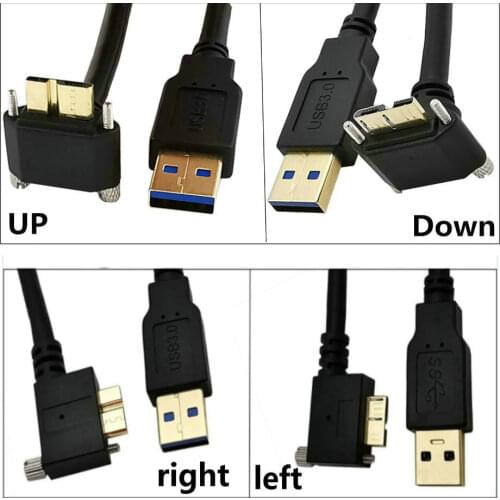 Gold-plated USB 3.0 to 90 Degree Right & Left & Up & Down Angled Micro B With Lock Screws Mount Data cable