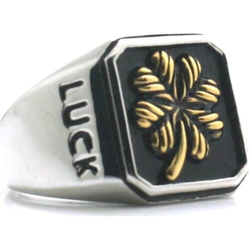 Unisex 316L Stainless Steel Good Luck Clover Ring