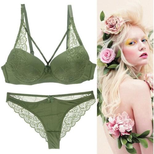 Green Underwear Women Bra Set Lace Underwear Sets Bra and Thong Push Up Bra Briefs Panties Intimates Sets A B C D DD E