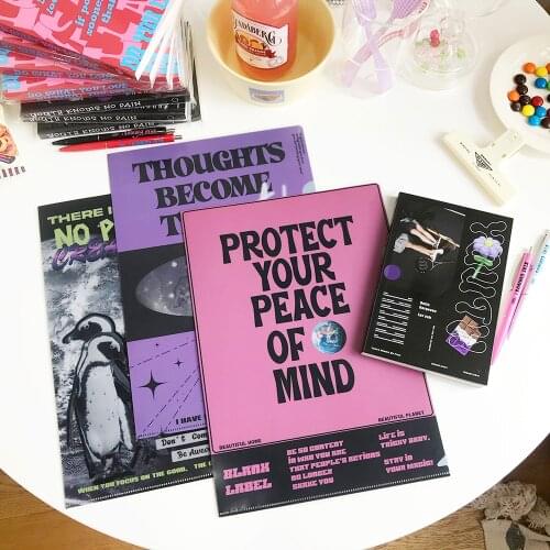 Creative Retro Poster Ins Girl Style File Storage Bag L- Folder Notebook Stationery Storage Box for Lovers Gift