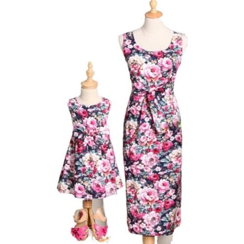 Baby Girl Mommy And Me Clothes Summer Sleeveless Mother And Daughter Dress Big Flower Mother Dress Vest Dress