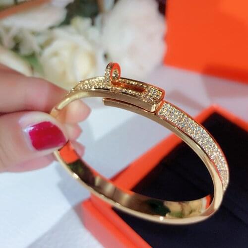 Fashion Personality Versatile Buckle Bracelet Trend Women Neutral AAA Zircon Shining Gold Copper High End Jewelry Brand #4590