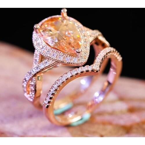 Fashion Luxury Rose Gold Ring set Engagement Rings for Women Pave Couple Love Wedding Rings Large Jewelry Whole sale O3D150