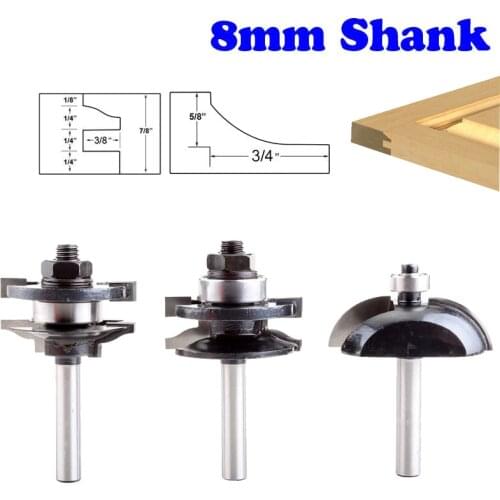 3pcs 8mm Shank Raised Panel Cabinet Door Router Bit Set Woodworking cutter woodworking router bits carbide bit door knife