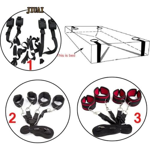 Handcuffs Bdsm Bondage Erotic Under Bed BDSM Bondage Restraint System Games For Wrists & Ankle Cuffs Strap On Sex Toys Set