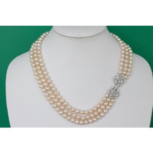 Natural Freshwater Pearl Necklace AA 7-8MM 3Rows Real Pearl Jewellery