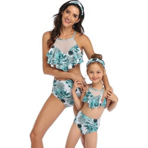 2020 New Family Matching OutfitsMother And Daughter Swimwear Mommy And Me Swimsuit Bikinis High Waist Beachwear Tankini Bikini