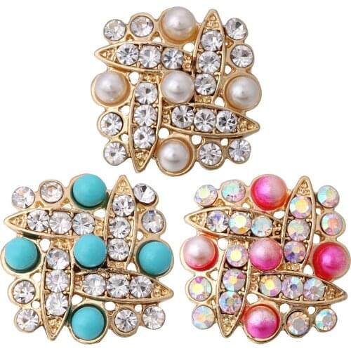 10pcs/lot New Gold Snap Button Jewelry Rhinestone Crystal Beads Flower Metal Snap Button for 18MM Snap Bracelet Love Jewelry