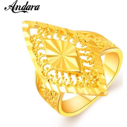 Wedding Bands Rings For Love Luxury 24K Gold Color Engagement Ring For Women Men Size 6 7 8 9 JR047