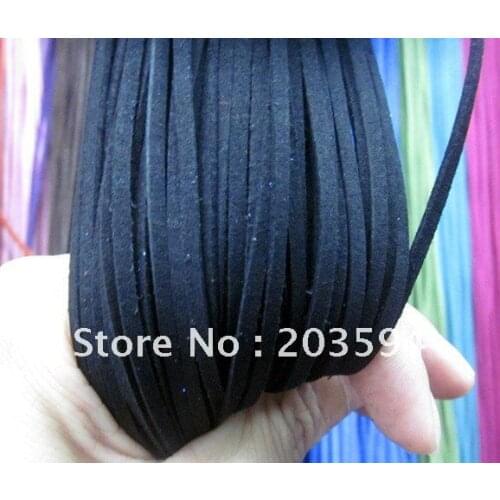 Wholesale (100CM / 39.37"/pcs) Black Flat Faux Suede Leather Cord 2.5mm x 1.5mm DIY Rope for Jewelry