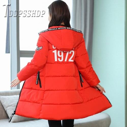 2019 Number Decor Winter Women Parkas Korean Slim Long Style Windproof Female Parka Coat