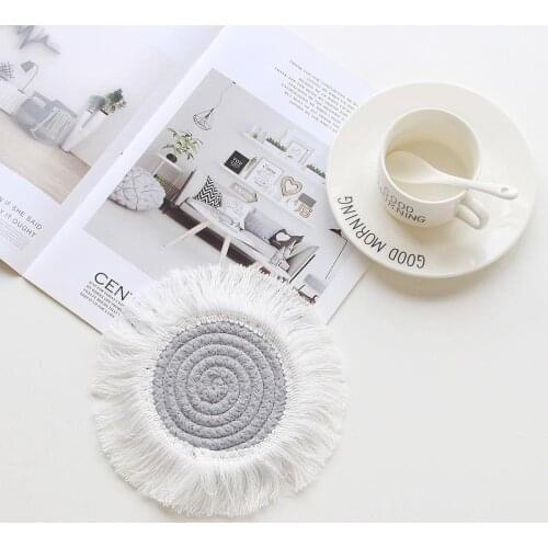 Tassel Coaster Handwoven Cotton Rope Cup Mat Nordic Style Heat Insulated Coaster With Tassels For Home Office Table Decoration