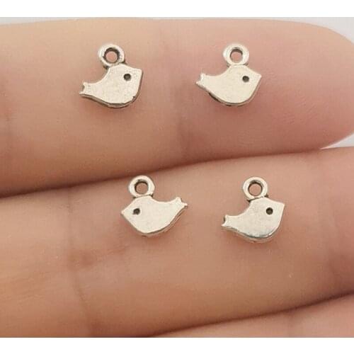 JINDINSP 50pcs 8x8mm Antique Silver Color Little Bird Charms Bird Charms Fit DIY Jewelry Making Small Bird Charms