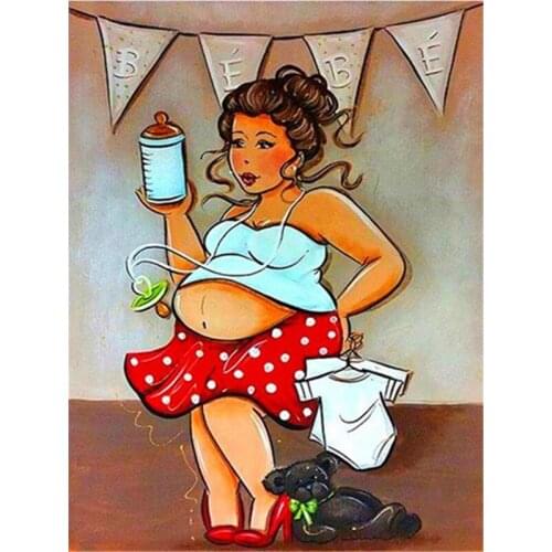 Full Round Diamond Embroidery Cartoon Comic 5D DIY Diamond Painting Cross Stitch Fat Lady Set Full Square 3D Diamond Mosaic Girl