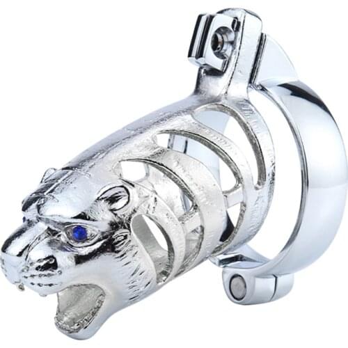Chastity Device Zodiac Tiger Head Metal Male Belt Cock Cage Penis Ring Locking Bondage Sex Toys Products For Men
