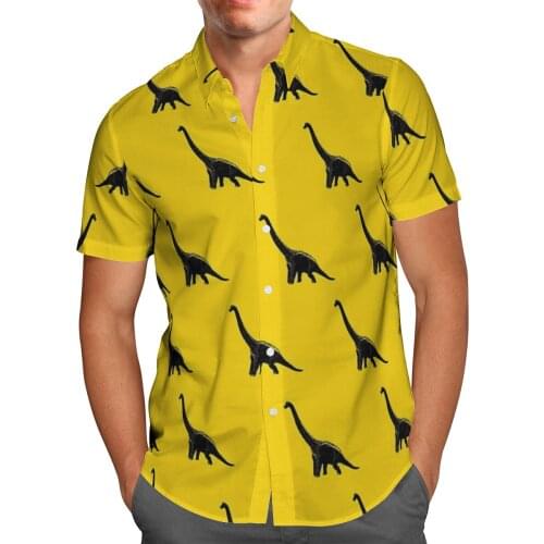 Dinosaur Print Short Sleeve Shirts For Men Loose Cardigan Button Shirts Plus Size Hawaiian Style Summer 2021 Ventilated Shirt