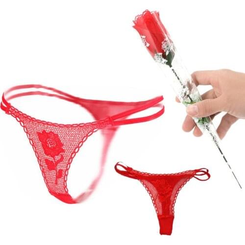 Adult Game Sexy Red Rose Lace Thong Sexy Ladies Underwear Festival Valentine Temptation Thongs Sex Lingerie SM Woman Sex Toys