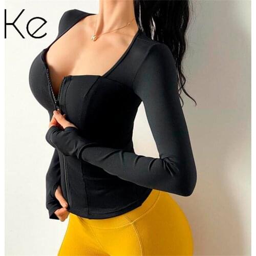 KE hot peach girl sexy yoga clothes quick-drying training fitness clothes with chest pad sports long sleeves