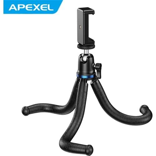 APEXEL APL-JJ10Portable Vlogging Tripod Extendable Flexible Octopus Tripod Travel Tripod with Phone Holder for Smartphone Camera
