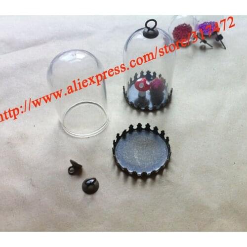 38*25mm Glass Vial dome& 25mm blankDIY Jewelry charm Pendant Locket Globe (glass+blank base+cap)