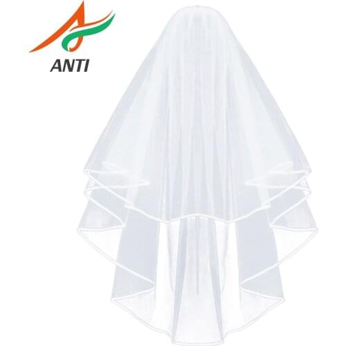 ANTI Simple and Elegent Wedding Veil Bridal Tulle Veils with Comb and Lace Ribbon Edge White Wedding Accessories Bridal Veils