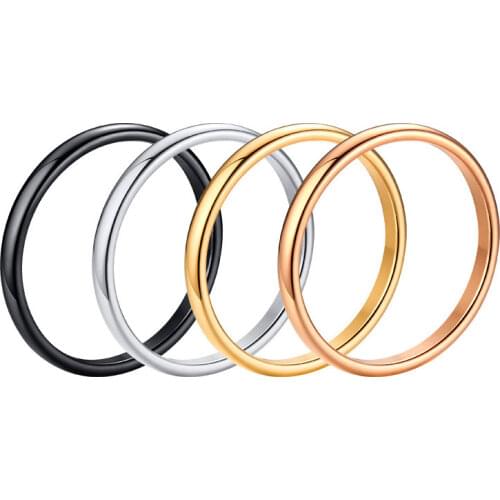 2mm Thin Rings Female Jewelry Black Silver Color Rose Gold Color Stainless Steel Elegant Party Tail Wedding Ring for Woman