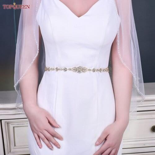 TOPQUEEN S09-G Wedding Belt for Bride Dress Rhinestone Bridal Gold Belt Beaded Belts for Women Jeweled Belt for Bridesmaid Dress