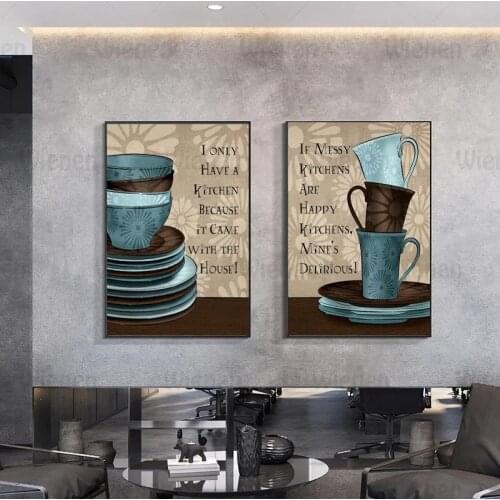 Coffee Cups Tableware Vintage Posters Canvas Painting Retro Wall Art Pictures Kitchen Dining Room Decor Cafe Restaurant Decor