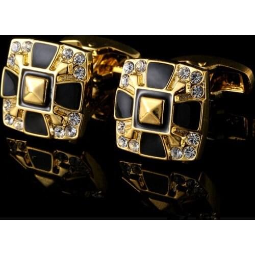 High Quality Golden Rhinestone Cufflinks Business Mens French Shirt Accessories Enamel Cuff Links Fashion Mens Jewelry Gifts