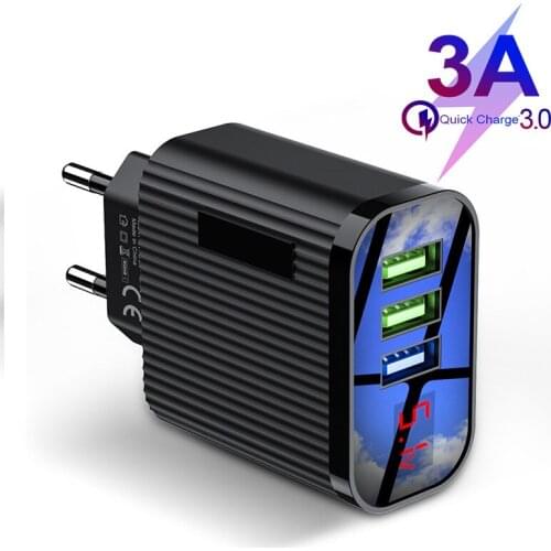 3A USB Fast Charger 3 Ports LED Display Wall Travel Charger Fireproof 3 USB Outputs for Huawei Mate P30 iPhone 11 Pro Xiaomi