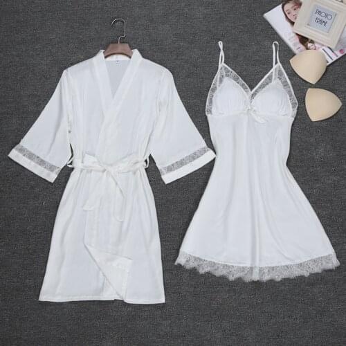 FZSLCYIYI Women Rayon Kimono Bathrobe Sexy Bride Bridesmaid Wedding Robe Set Casual Home Clothes Nightwear Lace Trim Sleepwear