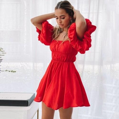 2021 Strapless Pink Dress Ladies Short Sleeve Mini Beach Bohemian Dress Pure White Dress Red Ladies Fashion Harajuku Dress New