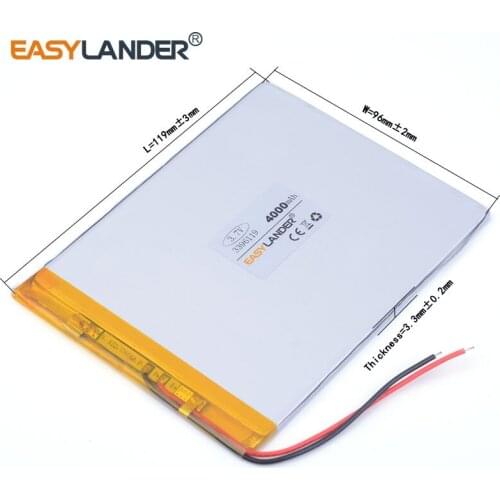 10pcs /Lot 3396119 4000mAh lithium Li ion polymer rechargeable battery For PAD DVD Naptop e-book video game IPAQ Power mobile